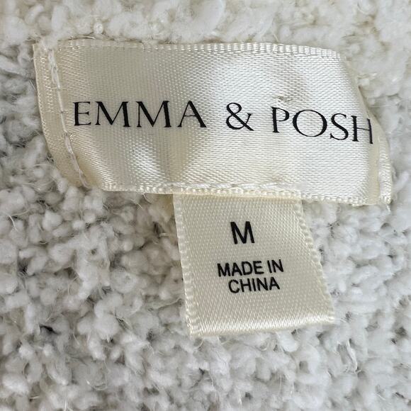 EMMA & POSH Off White Boucle Knit VNeck Balloon Sleeve Tie Waist Sweater Dress M - Picture 5 of 7
